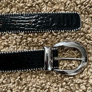 Vintage Silver Beaded Genuine Leather Belt